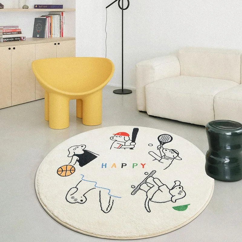 Rainbow cartoon Round Carpet Bedroom Animal Non-slip bedside area carpet Soft plush children's play mat Comfortable home decor