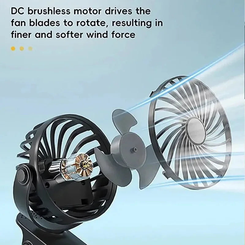 Portable Rechargeable Electric Fan 720° Rotating Hanging Clip Fan with NightLight Office Bedroom Dormitory Outdoor Small Fan