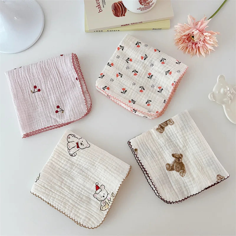 4Pcs Printing Towel Baby Face cloth Bath Towel Handkerchief Cotton Burp Cloth Soft Absorbent Gauze Kindergarten Washcloth 30cm