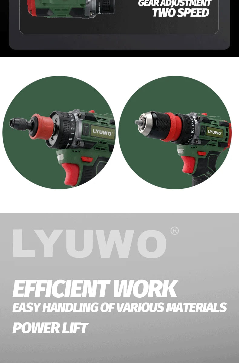 LYUWO Brushless Cordless Electric Screwdriver Kit with Fast-Charging Battery,LED Work Light&Ergonomic Grip(Drill/Driver 2-in-1)