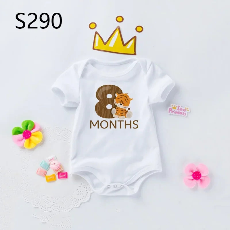 Monthly Milestone Baby Grow Bodysuit Cute Animal 1-12 Months One-Pieces Baby Shower Gift Month Pictures Monthly Jumpsuit Clothes