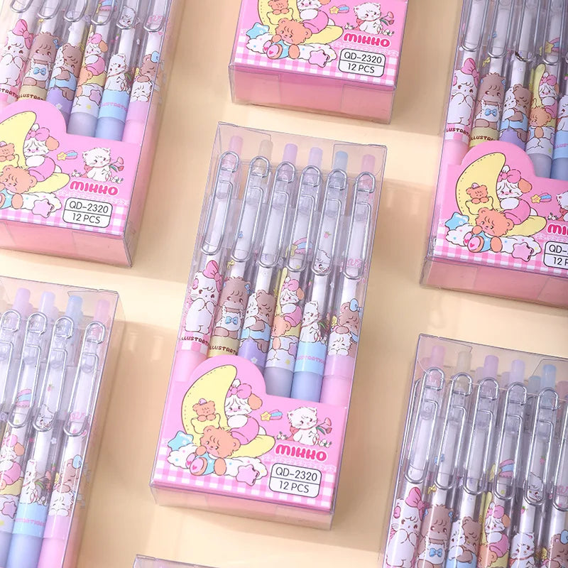 12pcs Cartoon Mikko Gel Pen 0.5mm Black Press Pen Writing Pen Student Stationery Wholesale