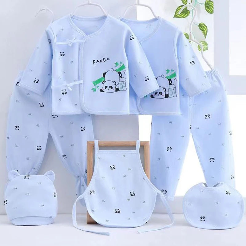 7Piece Sets Spring Autumn Newborn Girls Boy Clothes Cartoon Panda Cute Cotton Soft Tops+Pants+Hat+Bibs Baby Newborn Items BC1228
