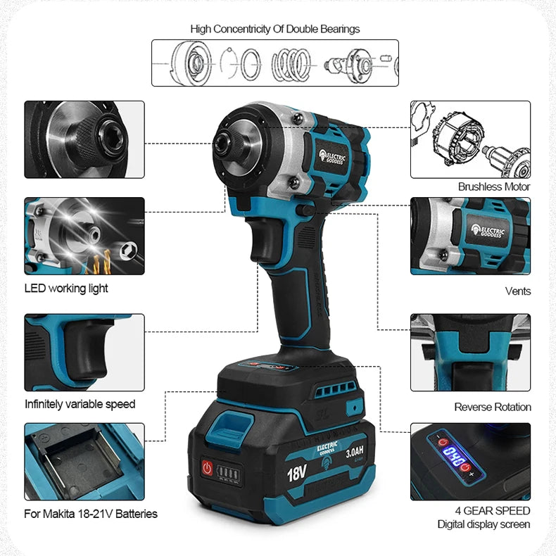 230NM Brushless Electric Screwdriver Multi-function Lithium Drill Cordless Driver Battery Set For Makita 18V Battery Pin