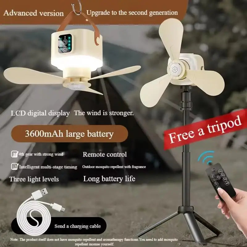 New Portable Rechargeable Ceiling Fan Wireless USB Hanging Fan With Timed remote control for Students Dorm Bed Outdoor Camping