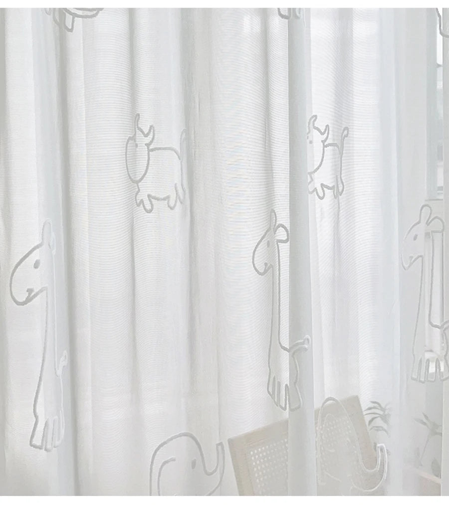 Cartoon Animals Pattern Semi-Blackout Curtains for Kids Bedroom, Beige Window Treatment Drapes for Boy Girl Window Nursery Room