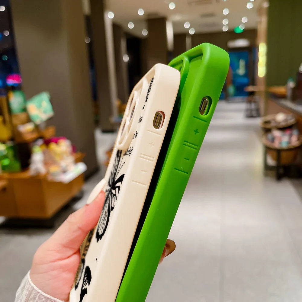 Black Butterfly Silicone Phone Case For iPhone 11 13 14 12 15 17 16 Pro Max XR XS X 7 8 Plus SE 2020 2022 Candy Color Soft Cover