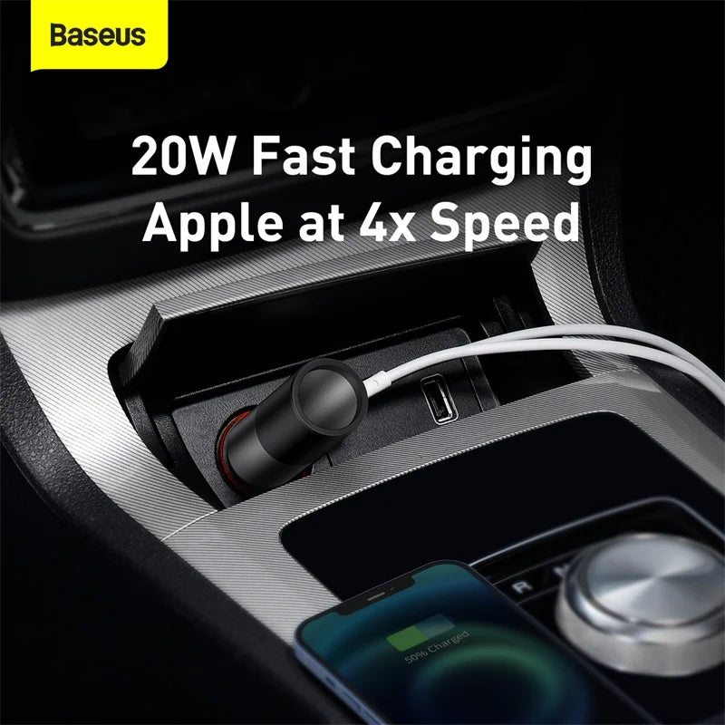 Baseus 120W Car Phone Charger Quick Charge QC 4.0 3.0 Dual USB Type C Expand Charger Adapter For iPhone Xiaomi Samsung Huawei