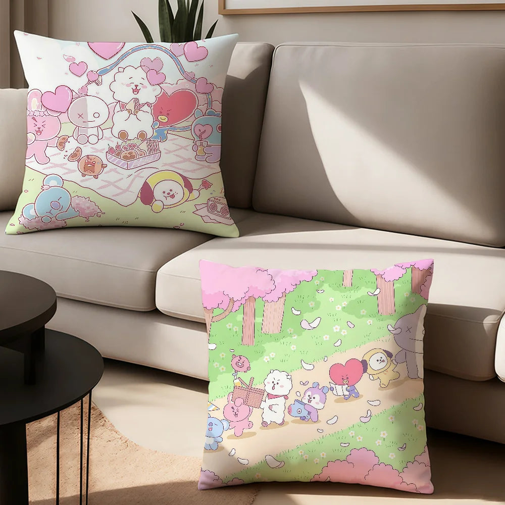 Cute Cartoon Characters B-BT-21 Pillow Case Suitable For Bedrooms Living Rooms Cars Home Decoration