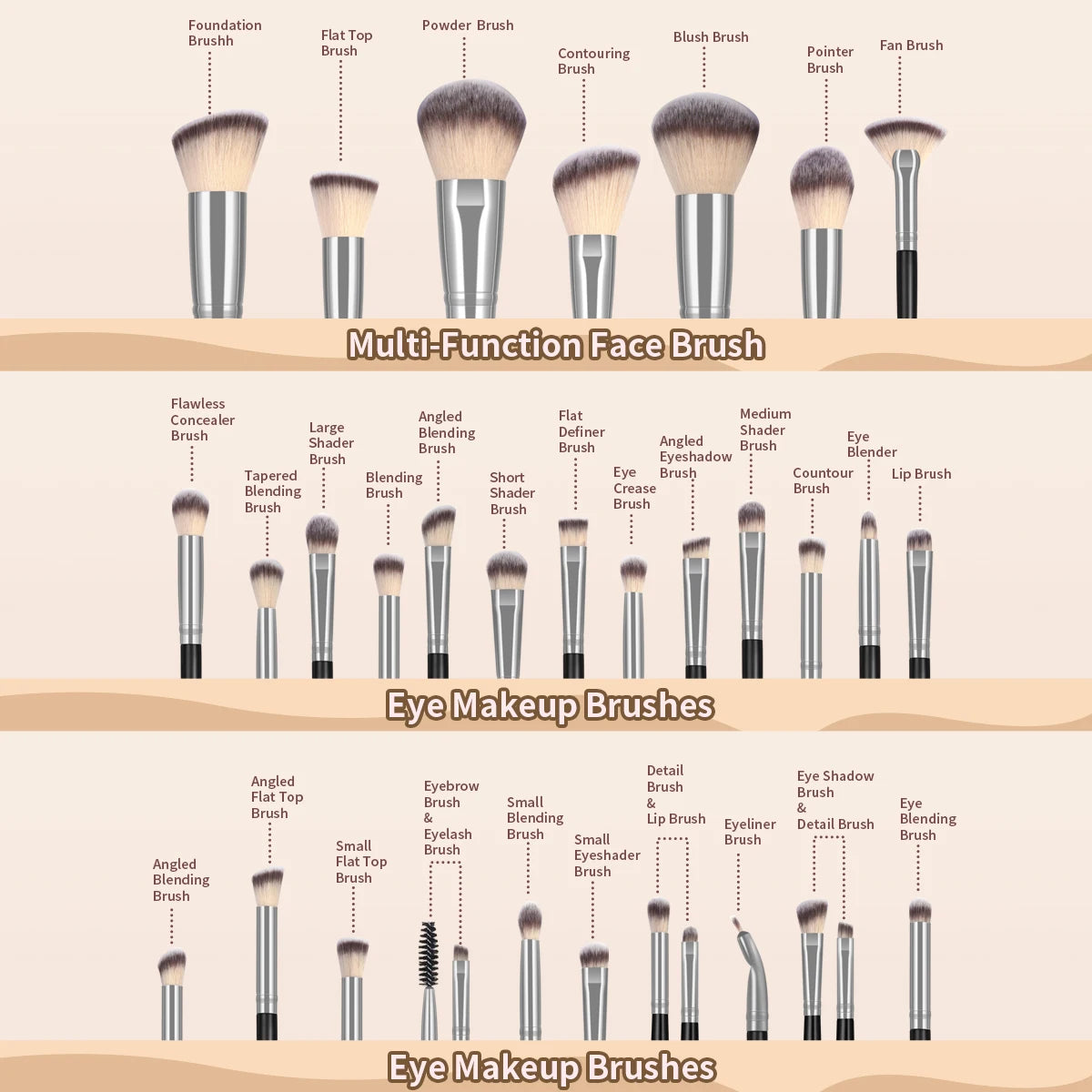 Professional Makeup Brush Set 30pcs Foundation Concealers Eye Shadows Powder Blush Blending Brushes Beauty Tools with Bag Kit