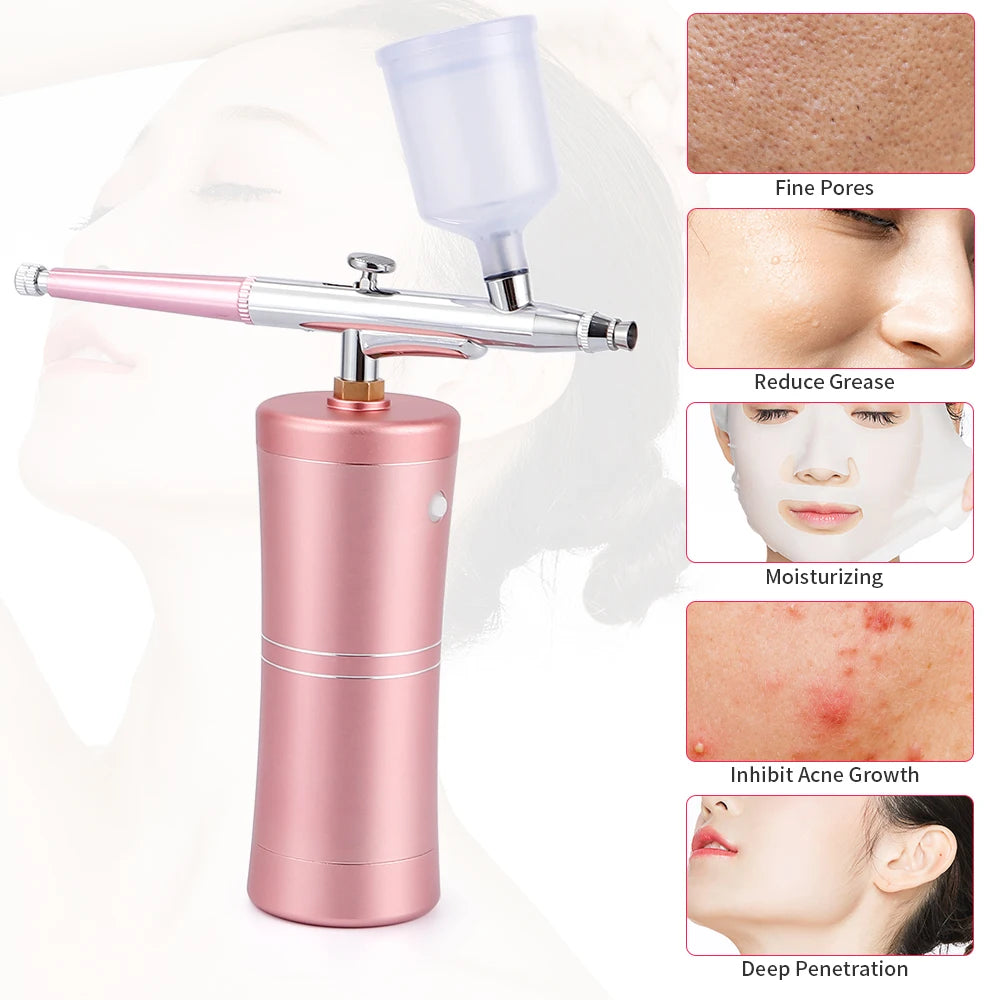 Top 0.3mm Pink Mini Air Compressor Kit Air-Brush Paint Spray Gun Airbrush For Nail Art Tattoo Craft Cake Nano Fog Mist Sprayer