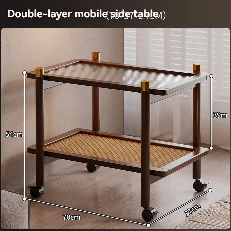 Sofa side table, movable coffee table, small cart, living room small table, bedside side cabinet with wheel storage rack