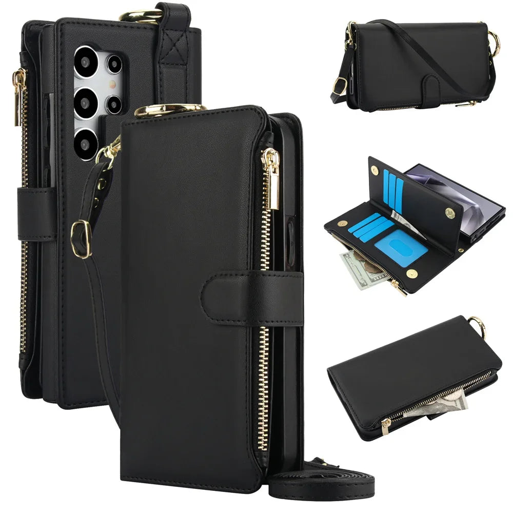 Crossbody Wallet Phone Case For Samsung Galaxy S23 S21 FE S24 S22 Plus S25 Ultra A13 A14 A15 A52 A52S A53 A54 A55 A72 A73 5G