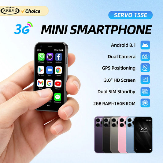 SERVO 15SE Ultra Mini Palm Smartphone 3G WCDMA Android Dual SIM WiFi Hotspot GPS Play Store 16GB ROM 3.0" Pocket Mobile Phone