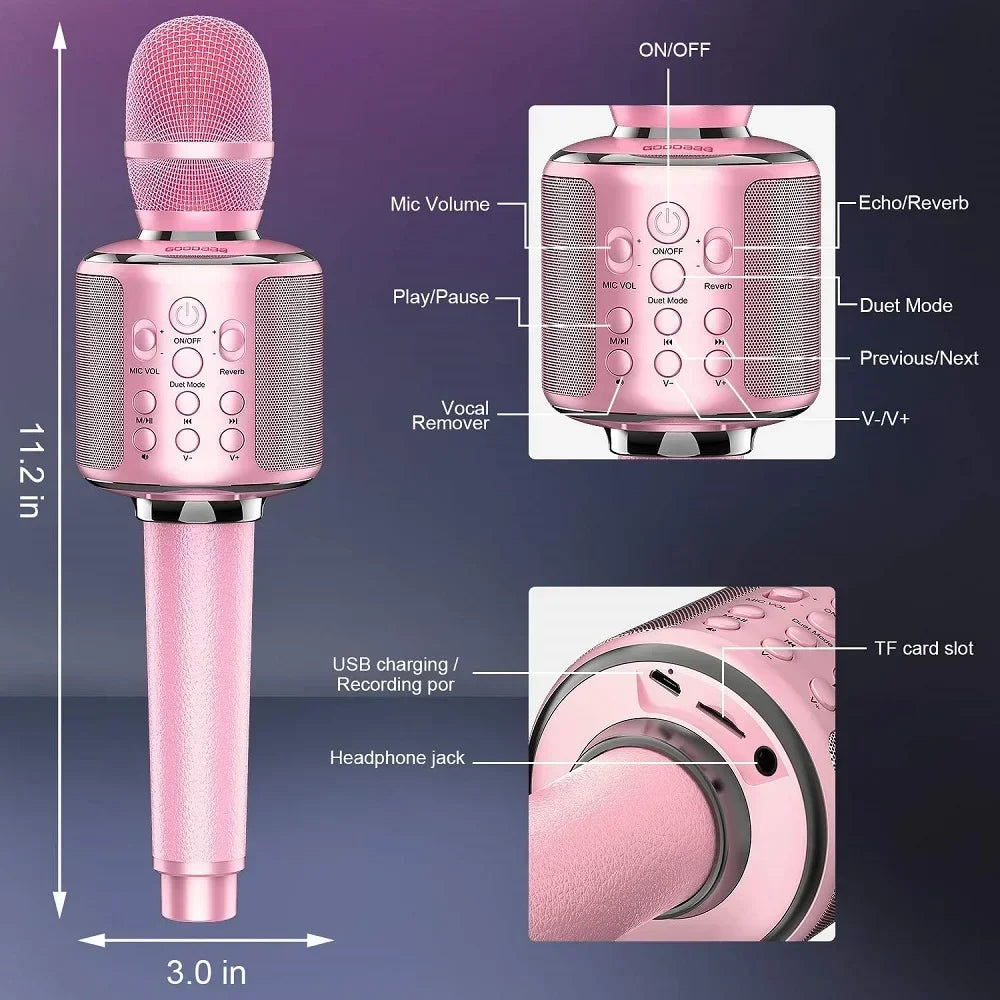 Karaoke Microphone Bluetooth Wireless Mic Portable Singing Machine with Duet Sing/Record/Play/Reverb Adult/Kid Gift for Home KTV