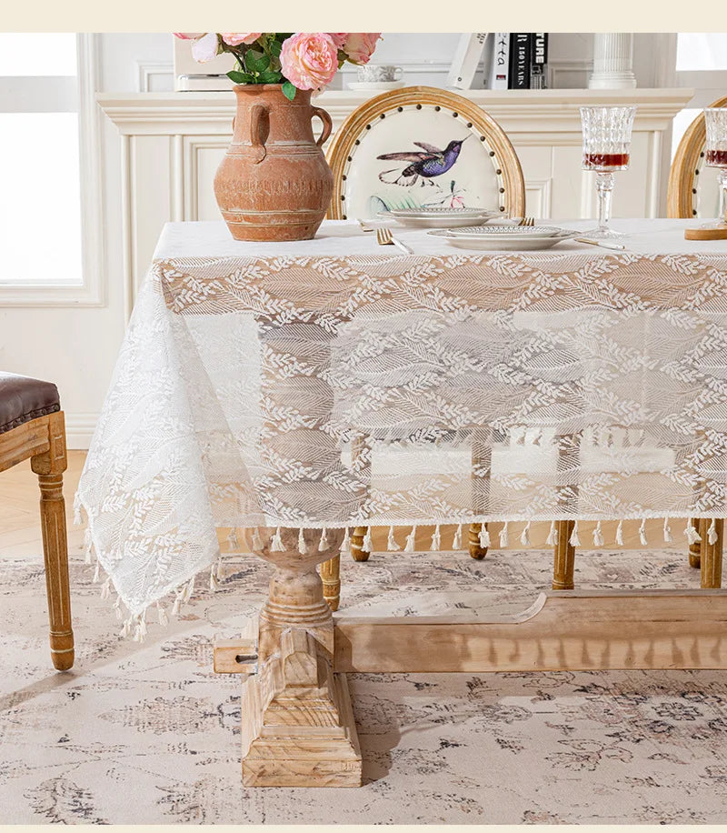 French Rose Lace Tablecloth, Rectangular Dining Tablecloth, Home Coffee Table Wedding Decoration Cover,