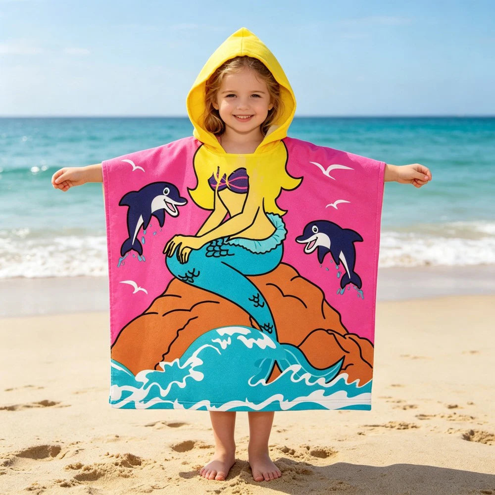 Children Bathing Stuff Kids Hooded Cape Towel Boy Cartoon Bathrobe Baby Swimming Towel Girls Unicorn Beach Towel Wrap Blanket
