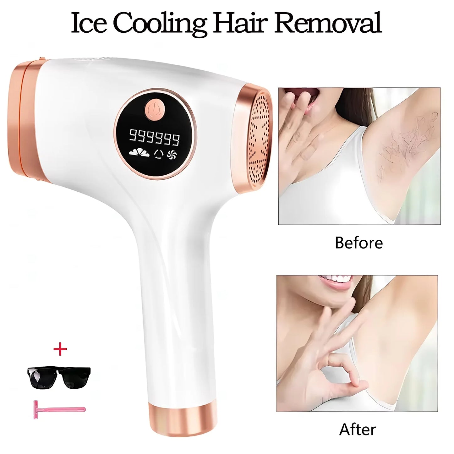IPL Ice Cooling Hair Removal Device Painless 999999 Flashes LCD Laser Remover for Women Men