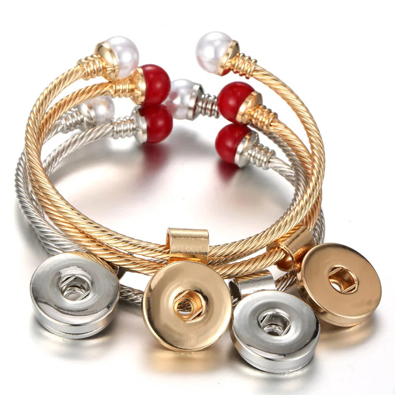 10pcs/lot Wholesale Metal 18mm Snap Button Bracelet Bangles Silver Gold Color Snap Bracelet Fit 20mm 18MM Snap Buttons Jewelry