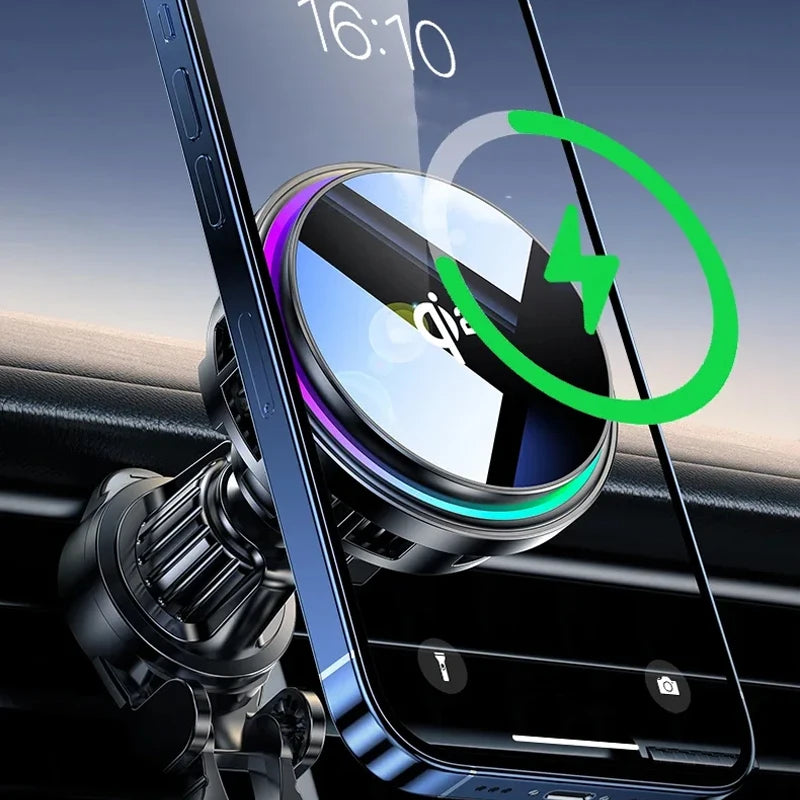 Magnetic Wireless Car Charger Phone Holder QI2 Ice Cooling RGB Tempered Glass Fast Charging Radiator For Magsafe iPhone 12-16