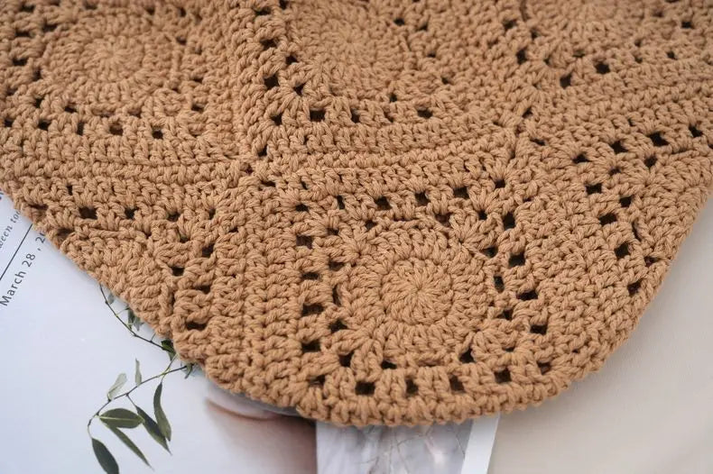 Women Shouder Bag Bohemian Straw Underarm Bag Summer Beach Woven Armpit Bag Hollow Flower Casual Crochet Tote Shopping Bags