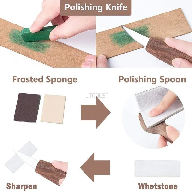 Woodworking Tools Professional Square Handle Woodcarving Vintage Leather Set 12 Pieces Furniture Detail Relief Project Essential