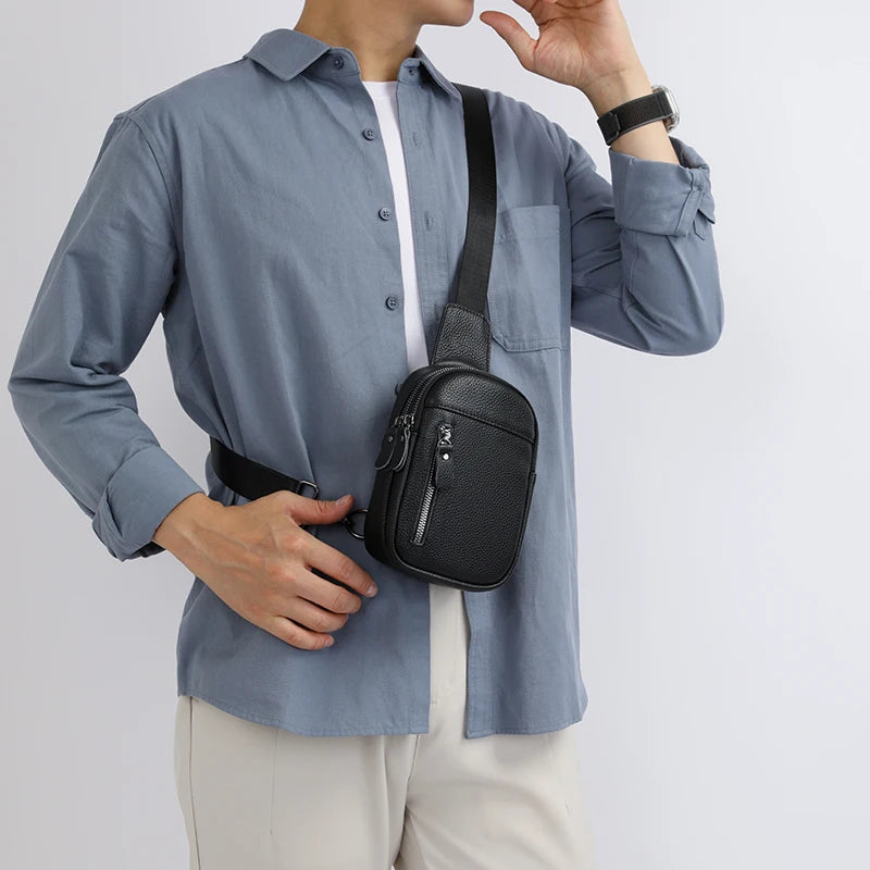 Luxury Genuine Leather Men's Chest Pack Shoulder Bags Fashion Messenger Sling bag Brand Travel Bags Crossbody Unisex Sac Wallet