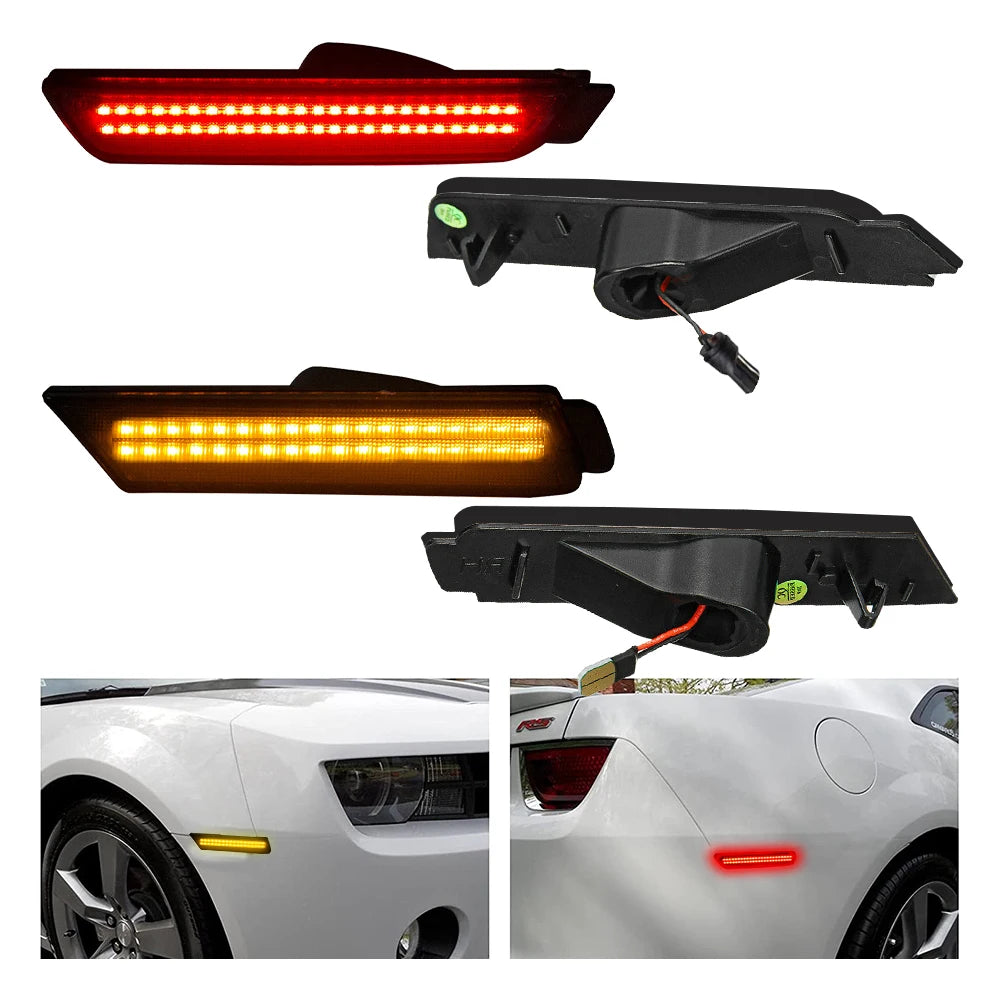 2/4Pcs LED Bumper Side Smoked Marker Light for Chevy Camaro 2010 2011 2012 2013 2014 2015 Yellow Red Front Rear LED Fender Lamps