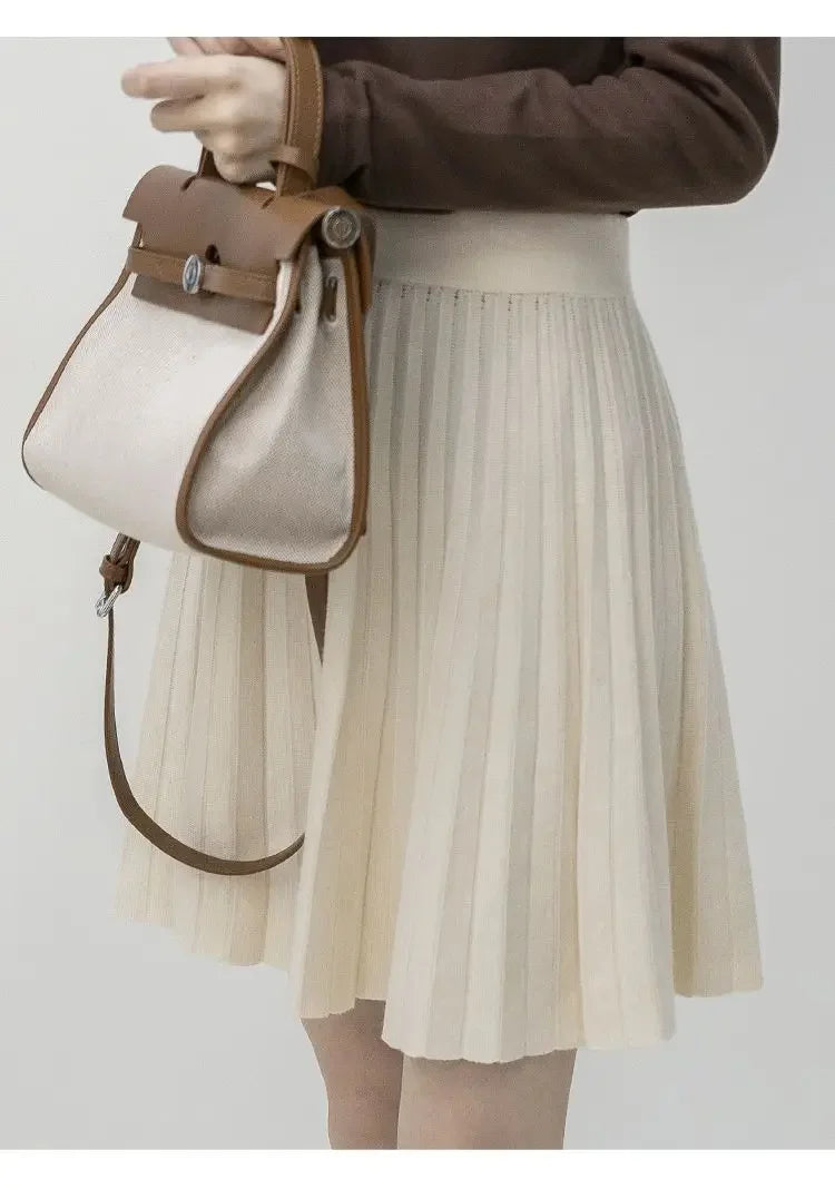 Clothes for Women Autumn Winter Korean Fashion Sexy Sweet Chic Pleated Skirts Elegant High Waist Solid Slim A-line Knitted Skirt