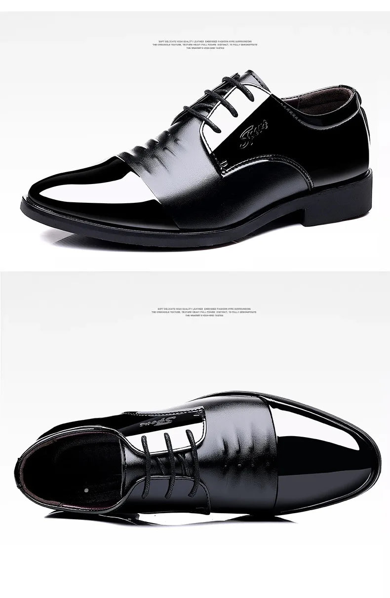 Glossy Leather Men's Shoes Casual Wedding High-Heeled Pointed-Toe Business Style British Leisure Men's Footwear