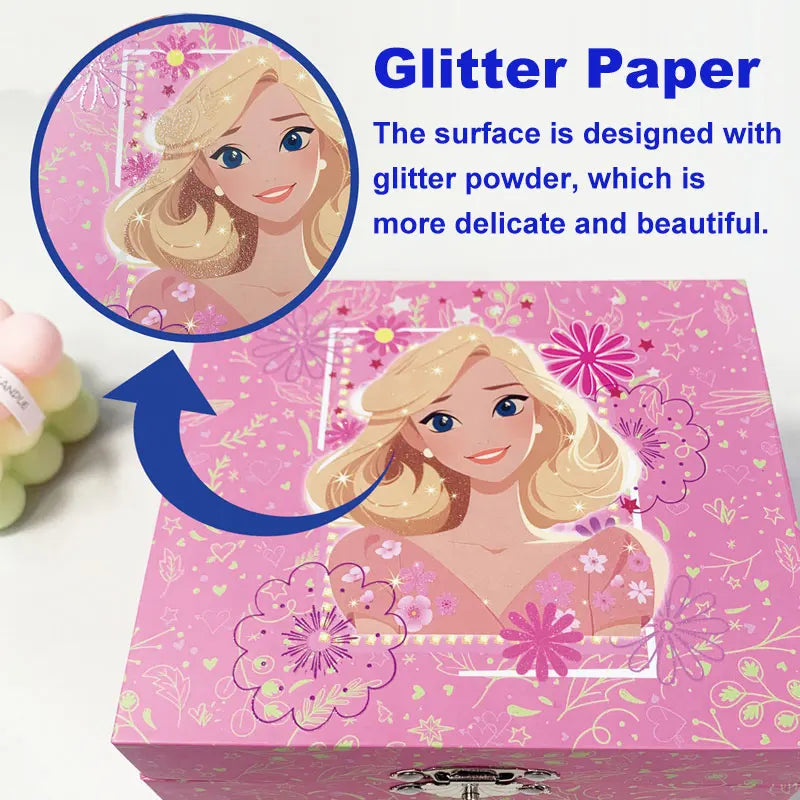 Music Jewelry Storage Box Glitter Powder Pink Princess Little Girl Gift Ring/Necklace/Bracelet/Earring Storage Desk Organizer