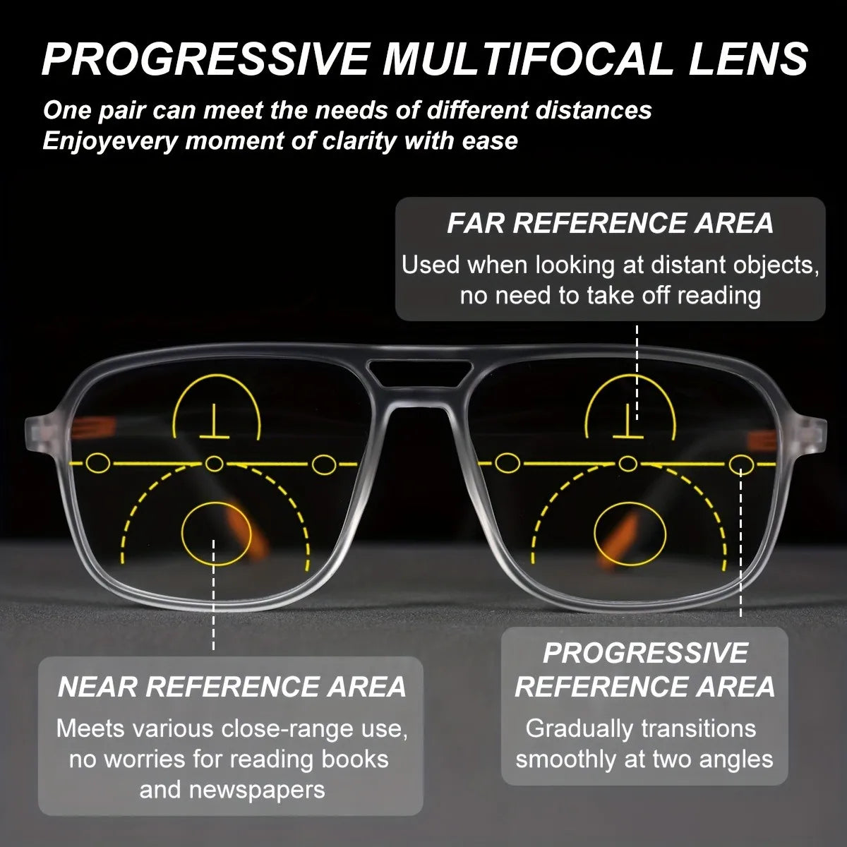 Progressive Multifocal Reading Glasses Intelligent Zoom Anti Blue Light Eyewear Alloy Temples Square Clear/Red Coating Glasses