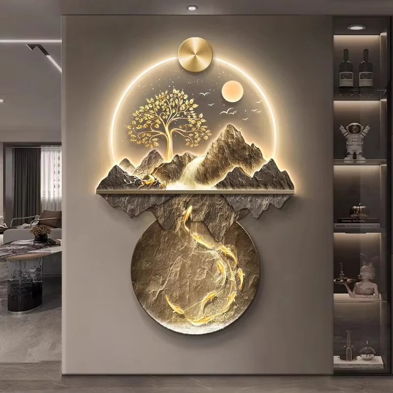 Background Landscape Painting Wall Lamp Chinese Creative Living Room LED Decor Light Corridor Remote Control Lighting Wall Lamps