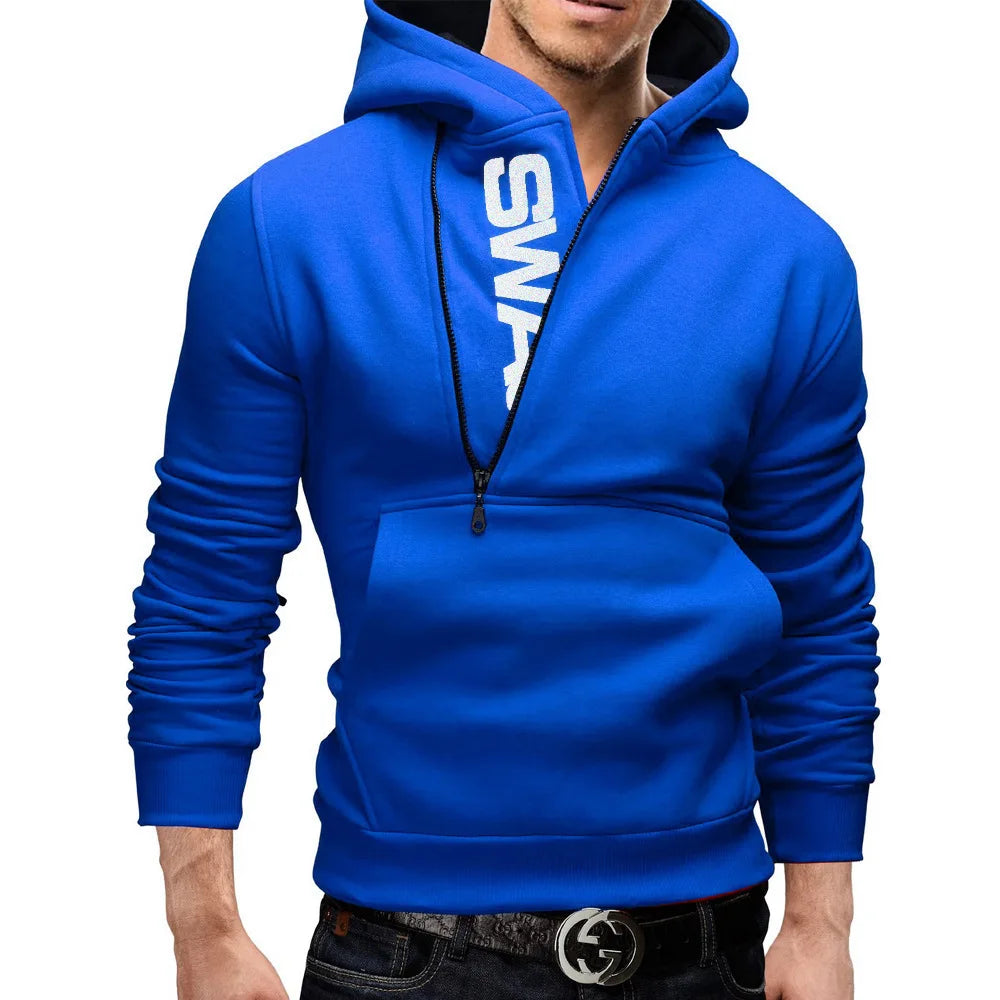 Men's Hoodies Long Sleeve Sweatshirts for Men Zipper Hooded Pullover High Neck Mens Sweatshirt Top Jacket Coat Black Sweater