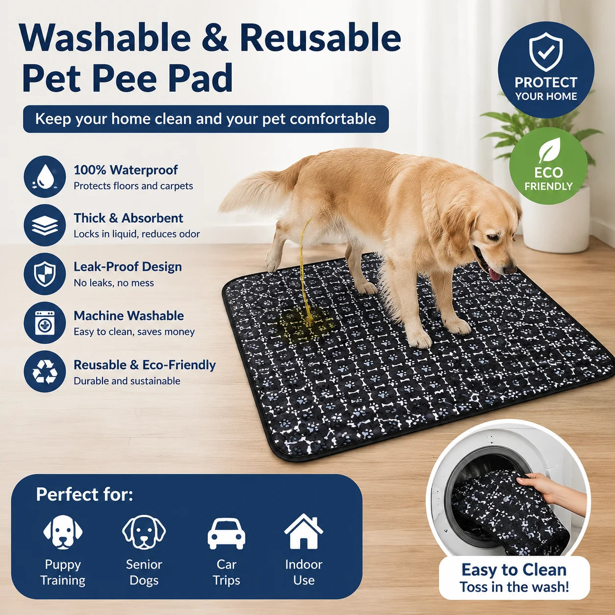 Dog Pee Pad Reusable Washable Waterproof Absorbent Urine Mat Covers Car Seat Floor Sofa Puppy Cat Training Diaper Pet Supplies