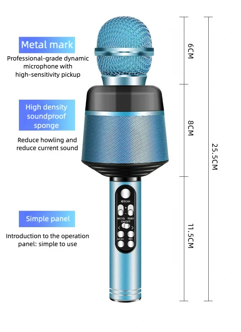 Karaoke Microphone for Kids & Adults - Bluetooth Microphones Singing Mic with Disco Lights, Echo Effect, Built-in Speaker