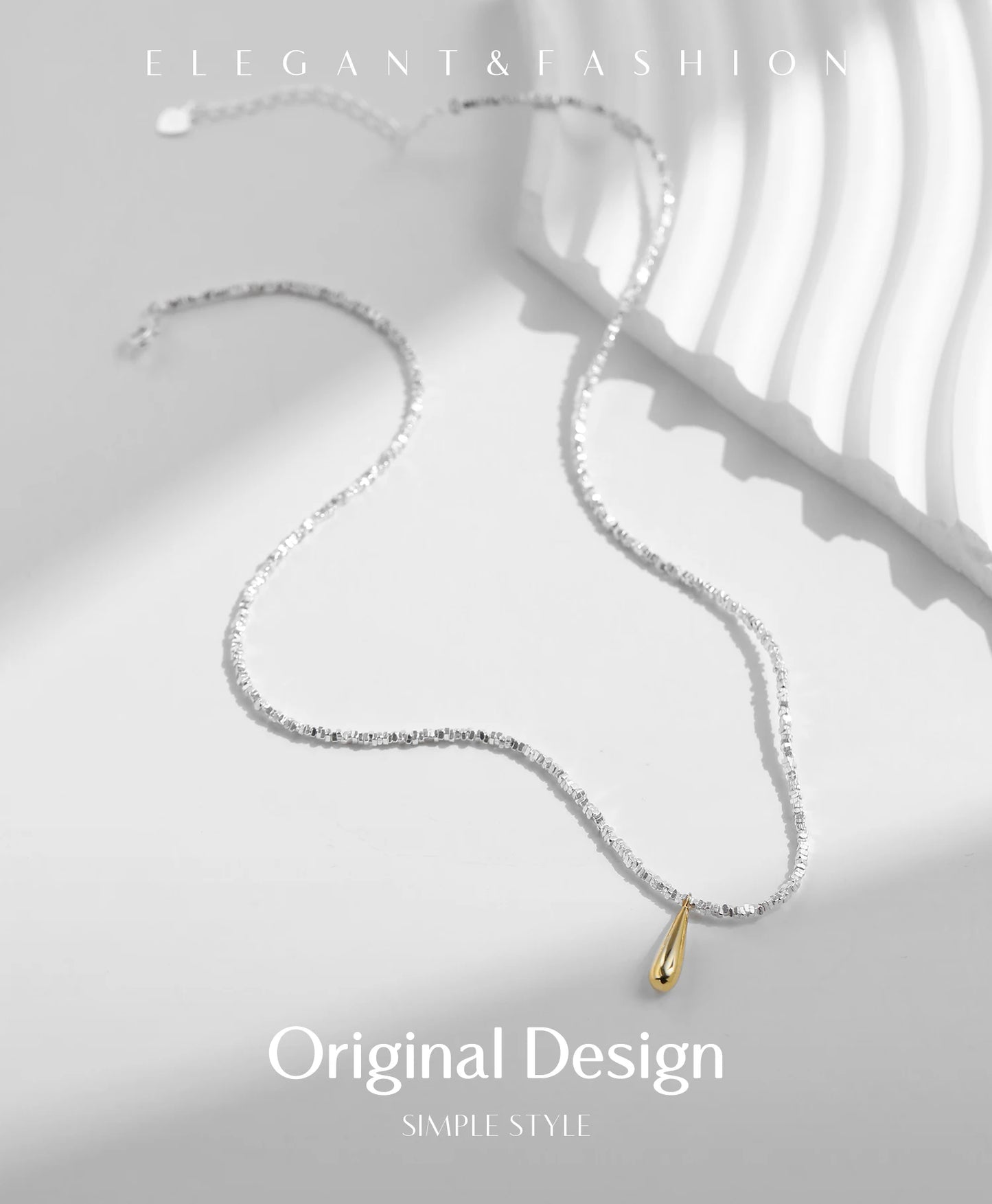 MODIAN 925 Sterling Silver Geometric Square Necklace Pendant Gold Color Water Drop Fine Jewelry For Women Valentine's Day Gifts