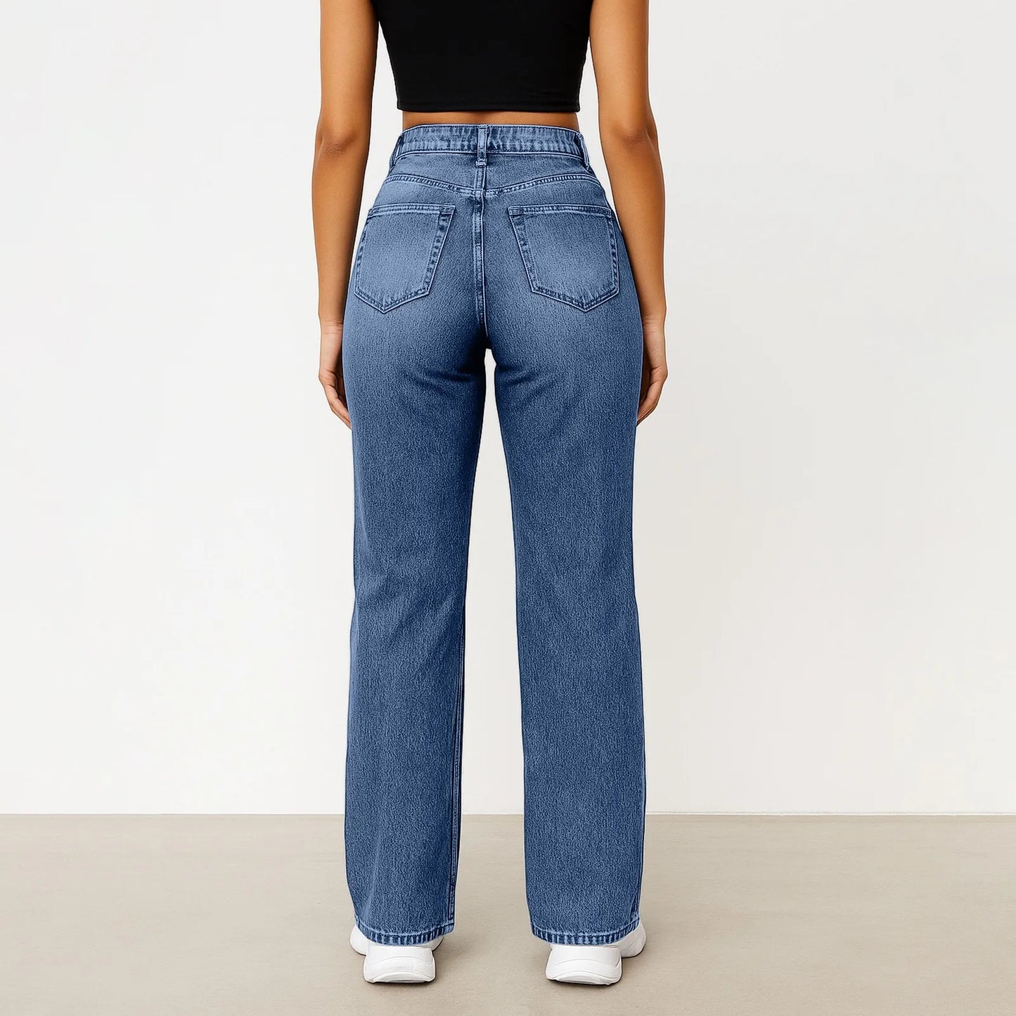 Wide-Leg Jeans Women Light Blue High-Waisted Simple Design Fashionable Trousers Loose-Fitting High-Height Pants Suitable Daily