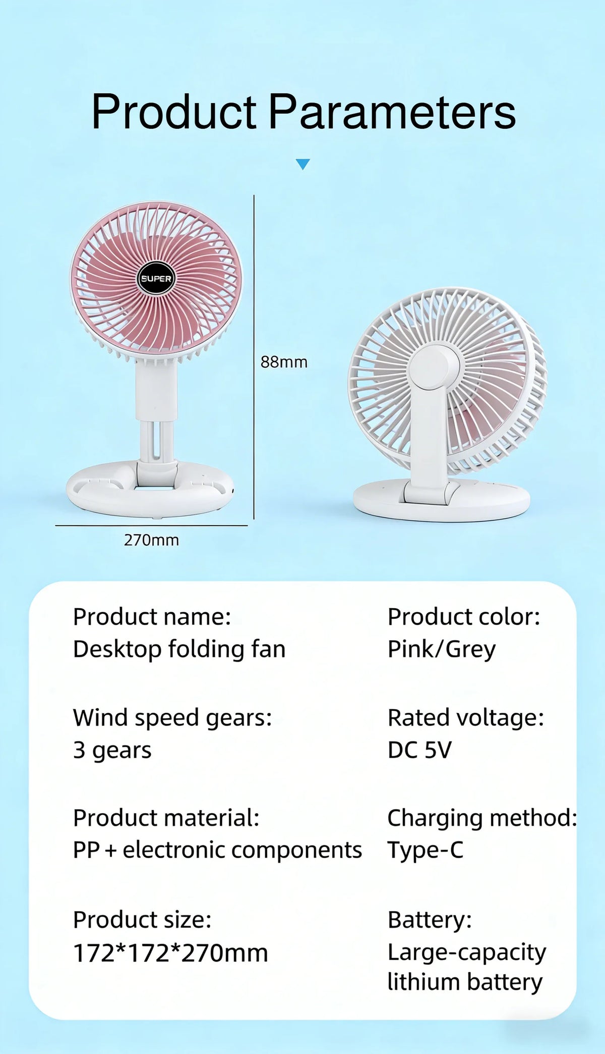 3-in-1 Telescopic Cool Fan USB Charing Folding Desktop Circulator 3-Speed No-Drill Wall Mount Electric Fan for Dorm Home Office