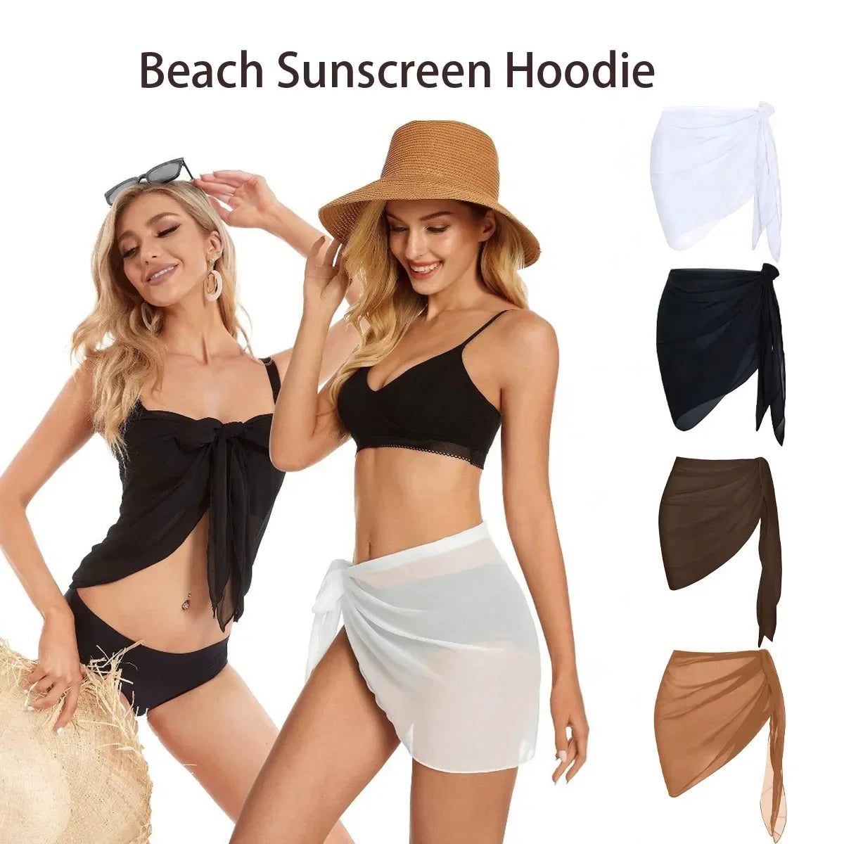 Summer Vacation Bikini Beach Skirt Women Beach Swimming Chiffon Skirt Lightweight Scarf Beach Swimsuit Hoodie Strap Design Sexy
