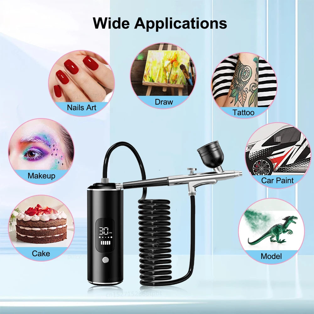 Portable Airbrush Nail with Compressor Mini Airbrush Nail Art Kit Handheld Spray Gun for Nails Art Painting Craft Cake