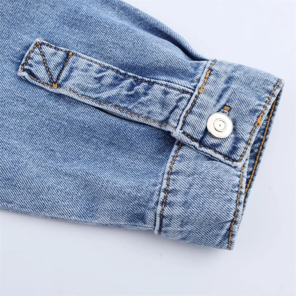 Women's Versatile Denim Long sleeved Short Shirt Top Long pants Set Spring/Summer New Product Casual Women's Wear