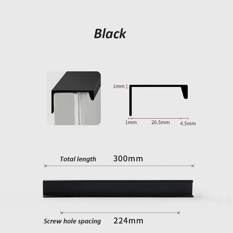Extended drawer Cabinet Pulls door edge handle black gold wardrobe Drawer Pulls Aluminum Alloy Furniture Handles Cupboard Pulls