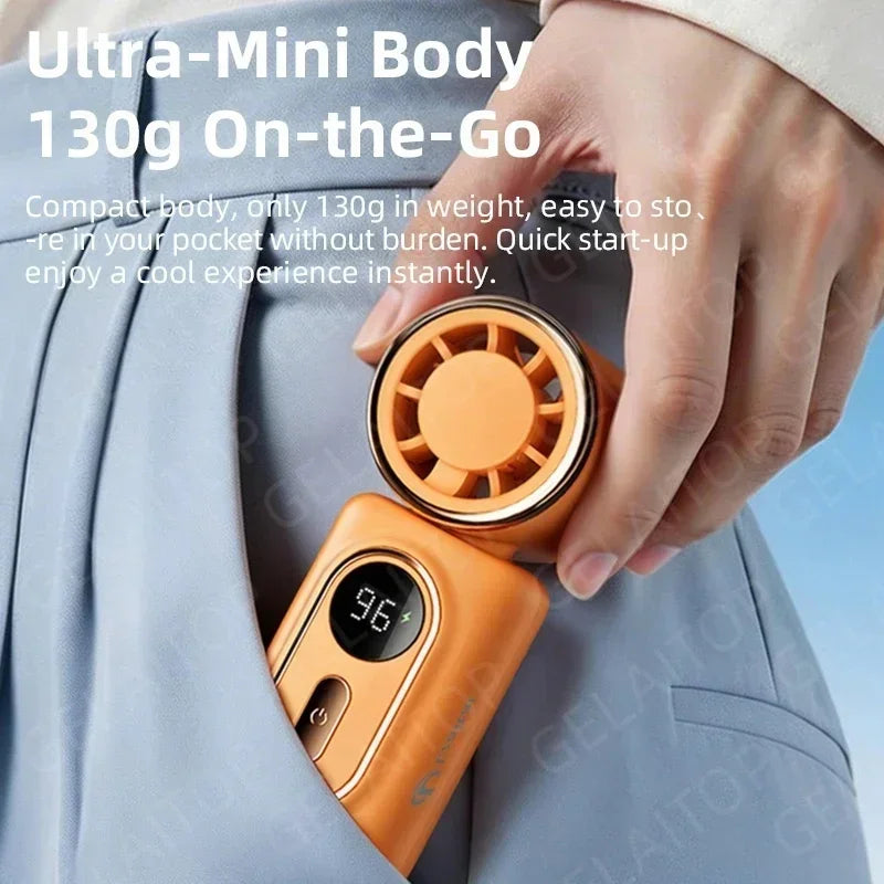 Lady's Mini Fan Handheld Small Portable Fan Cooling Turbo 5 Speeds 3000mAh LED Display 180° Rotatable Clip Rechargeable Fans