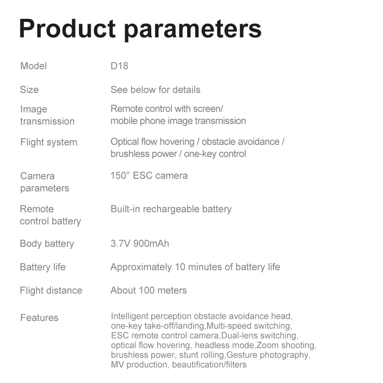 New D18 Drone Professional 8K Camera Aerial FPV Brushles Motor Avoiding Obstacle with Large Screen Remote Control Folding Drones