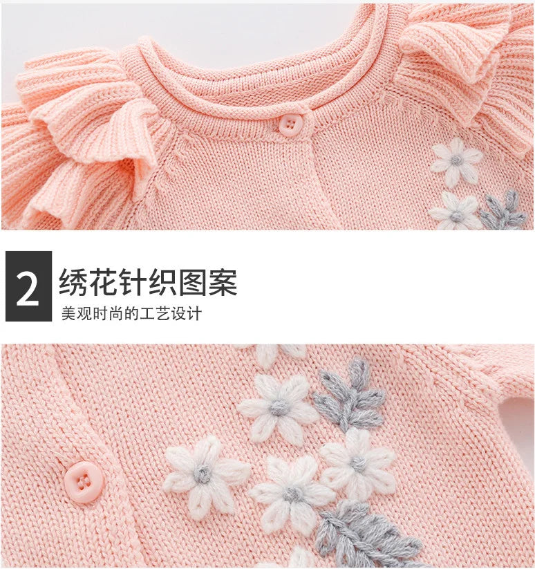 Autumn Winter Toddler Kids Clothes Set Warm Long Sleeve Flower Jumpsuit With Hat For Infant Baby Cute Romper Casual Homewear
