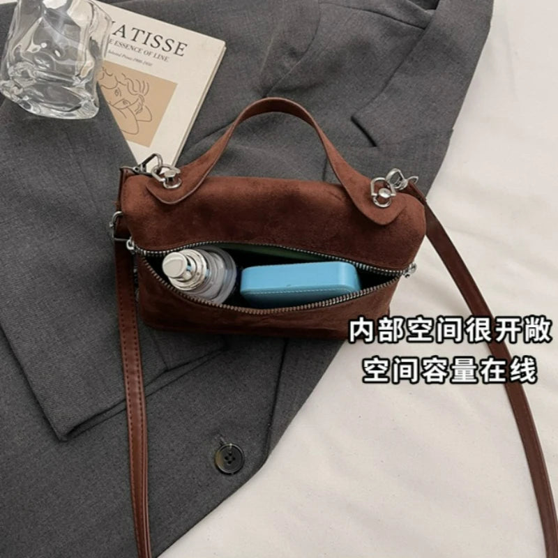 Luxury Suede Versatile Shoulder Bag  Purse Fall Winter Retro Matte Crossbody Handle Bag for Women Texture Simple Satchels Bag