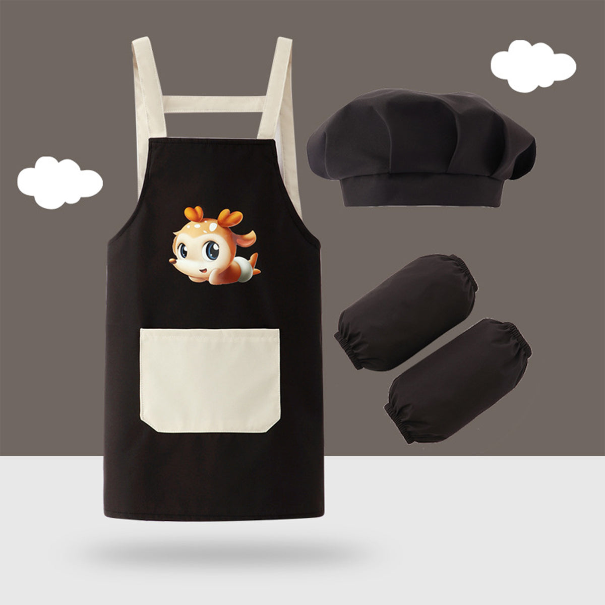 Kids Artist Costume Accessories Set Painter Dress-Up with Hat Animals Pattern Apron Arm Sleeve for Halloween Career Day Costume