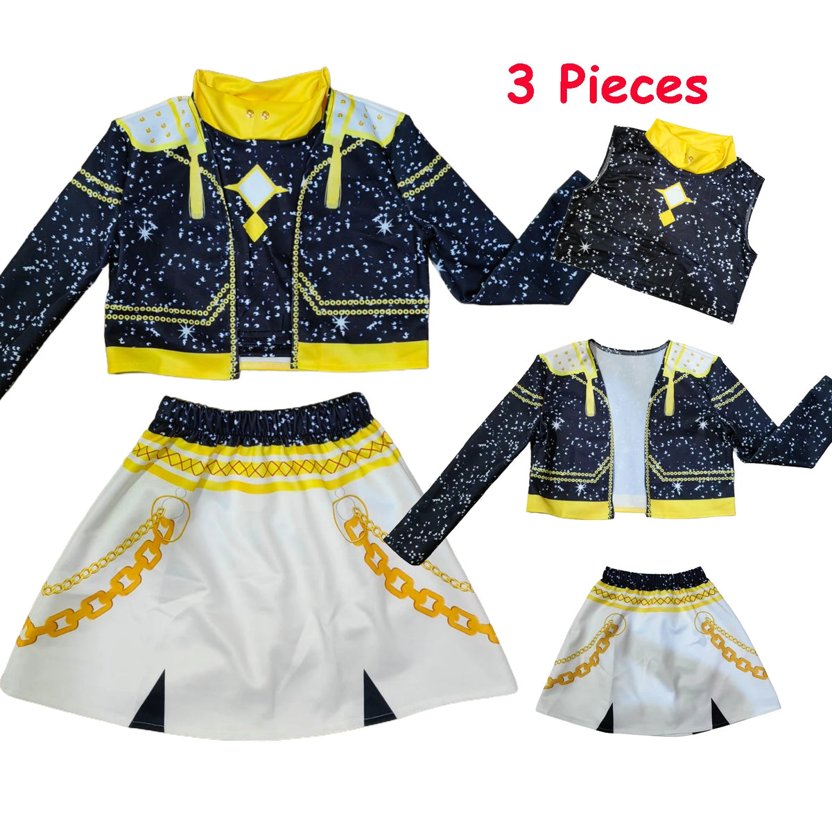 Cool Girl Cosplay Golden Costume Kids 3D Print Idol Group Singing Stage Performance Costume Child Halloween Party Clothes Suit