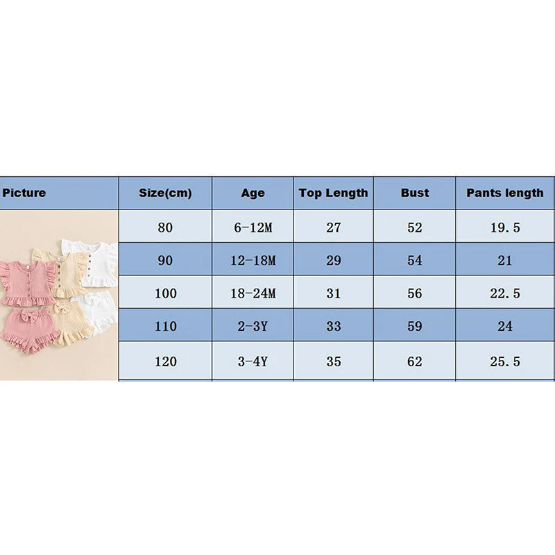 Pudcoco Little Girl 2 Piece Summer Set, Fly Sleeve Button Down Ruffled Tops Bow Elastic Waist Shorts Baby Toddler Set 6M-4T